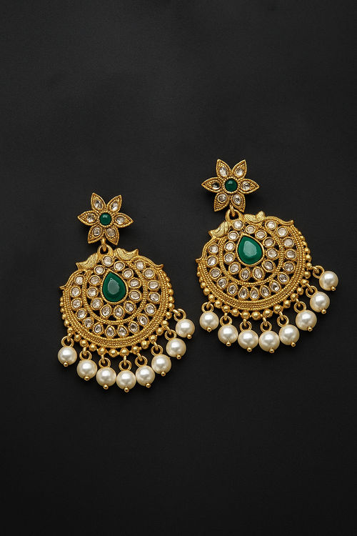 Beautiful Crafted Peacock Design American Diamond Pearl Earrings (1 Pair)